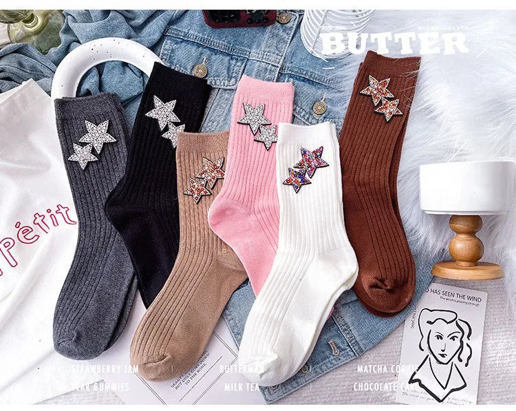 Chaussettes Paillettes Roses Cotelées