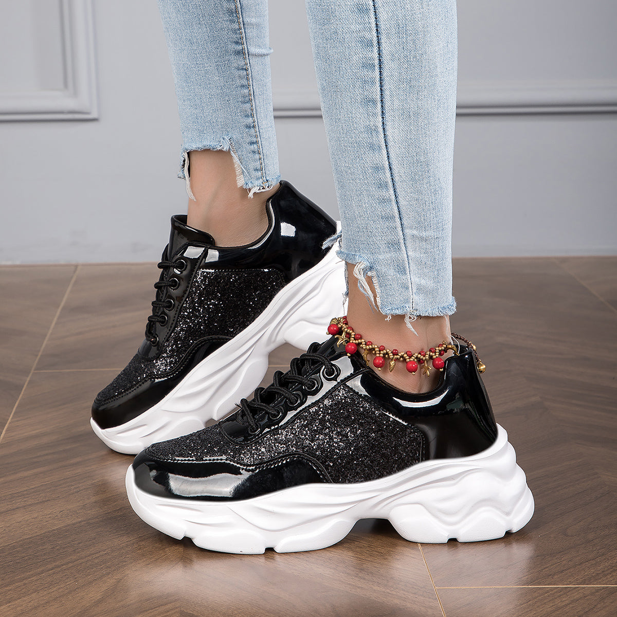 Basket Compensée Paillette Femme