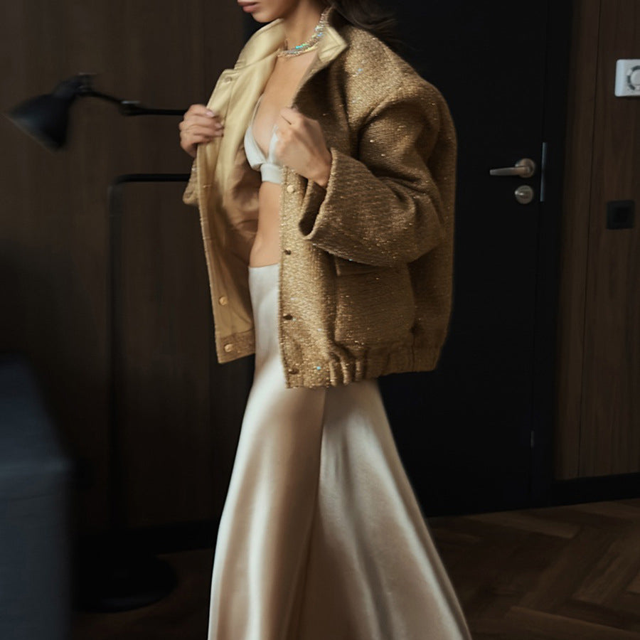 Veste Pailletée Doré Femme