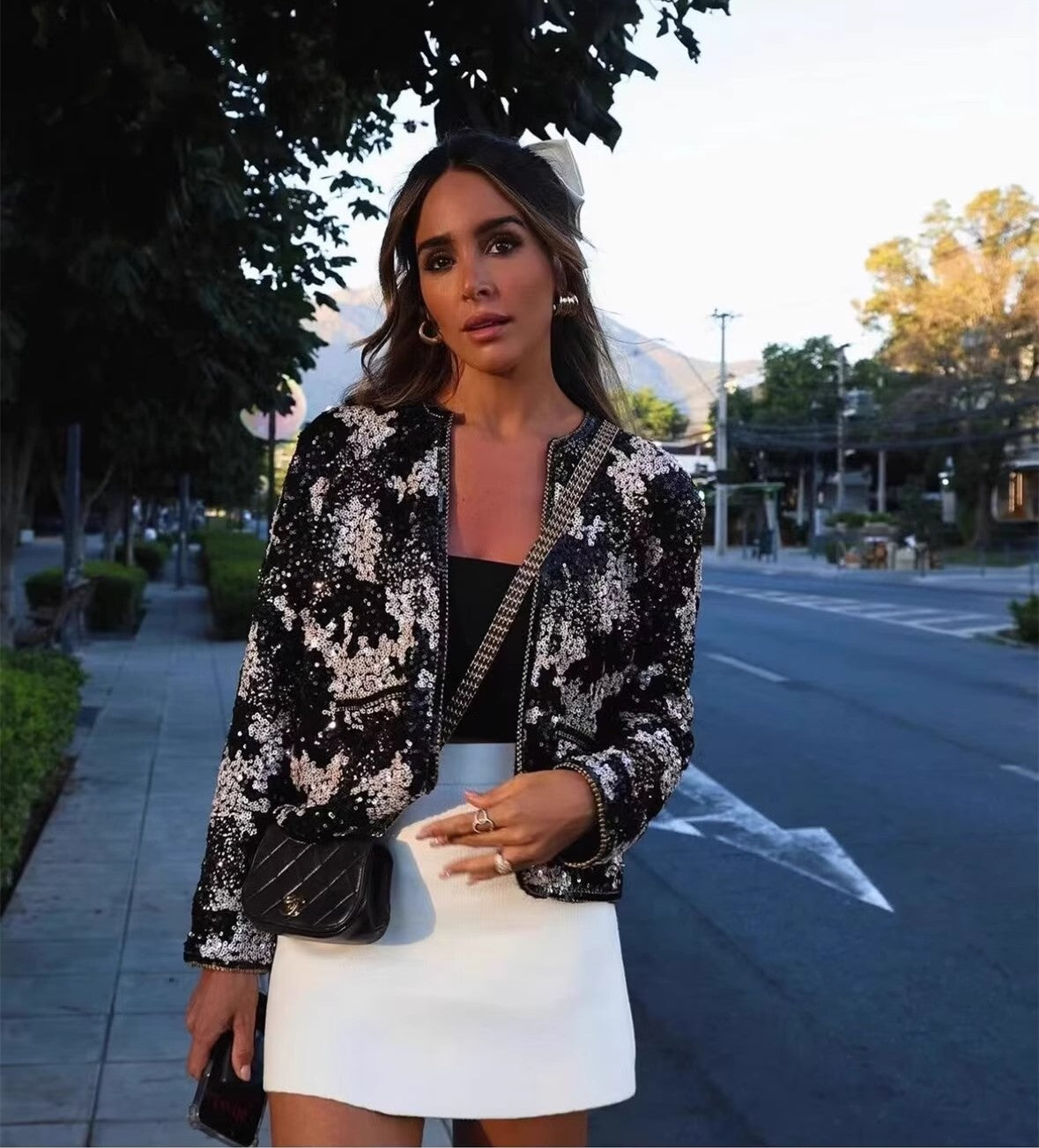 Veste Femme Noir Paillette Argent