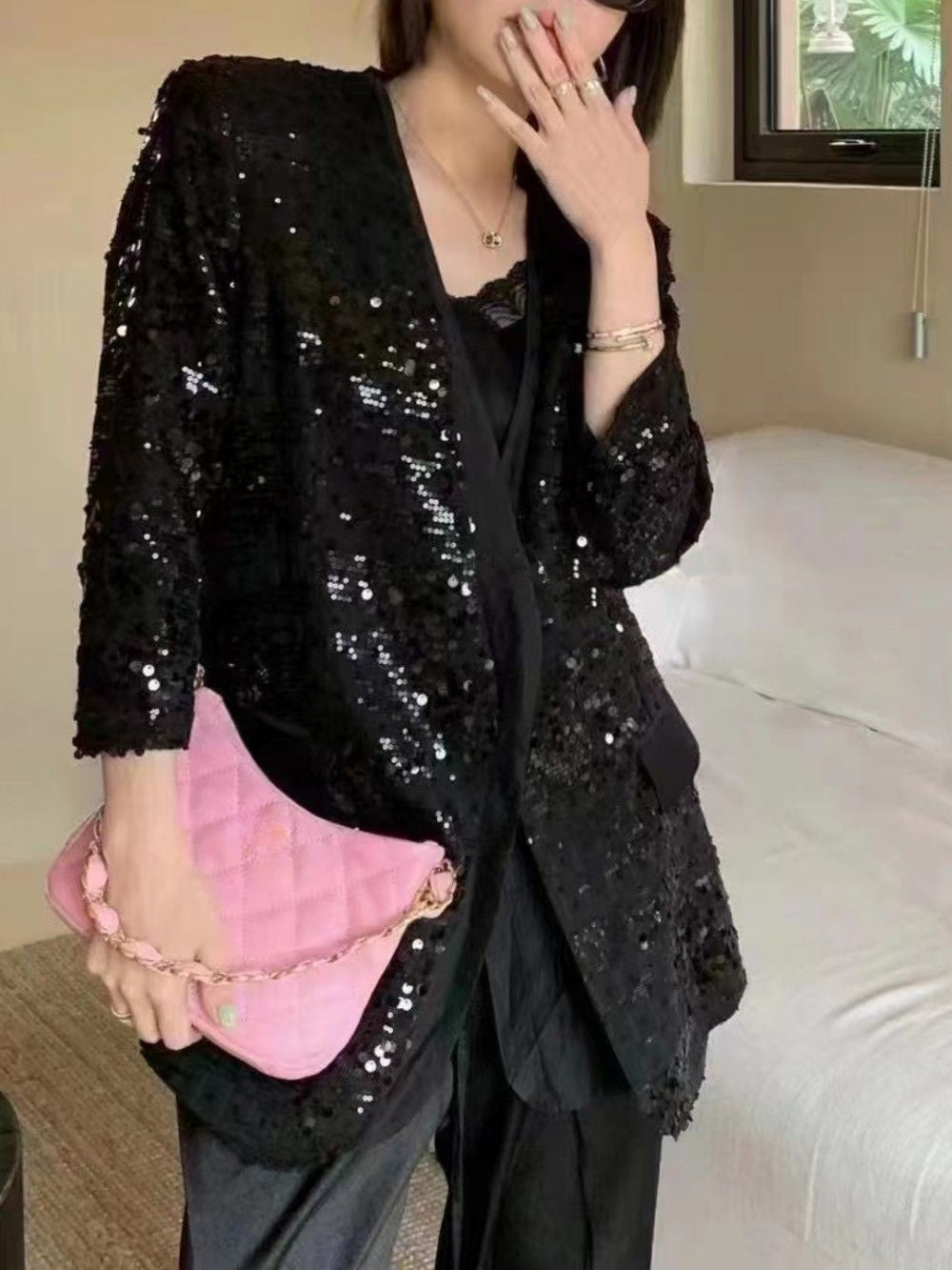 Veste Noire Paillettes Femme