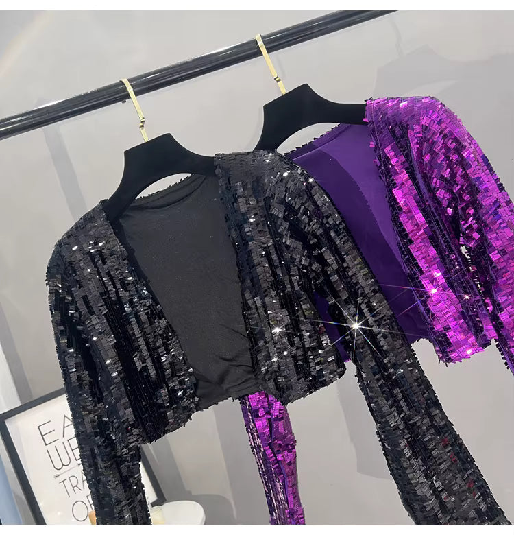 Veste Paillette Noir Femme double