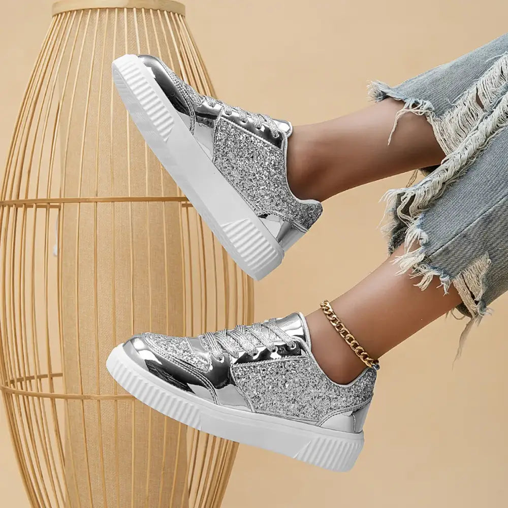 Basket Grise Pailletée Femme - baskets