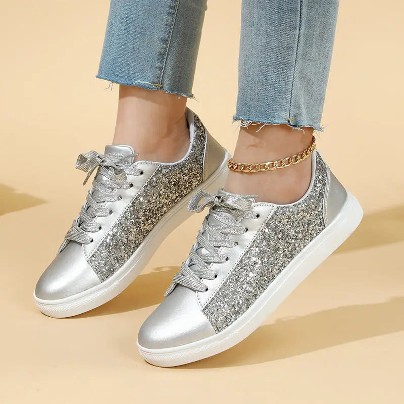 Basket Paillette Argent Femme - baskets