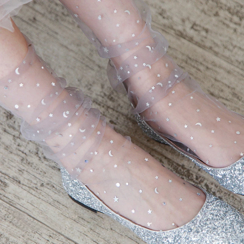 Chaussettes Paillettes Gris Clair