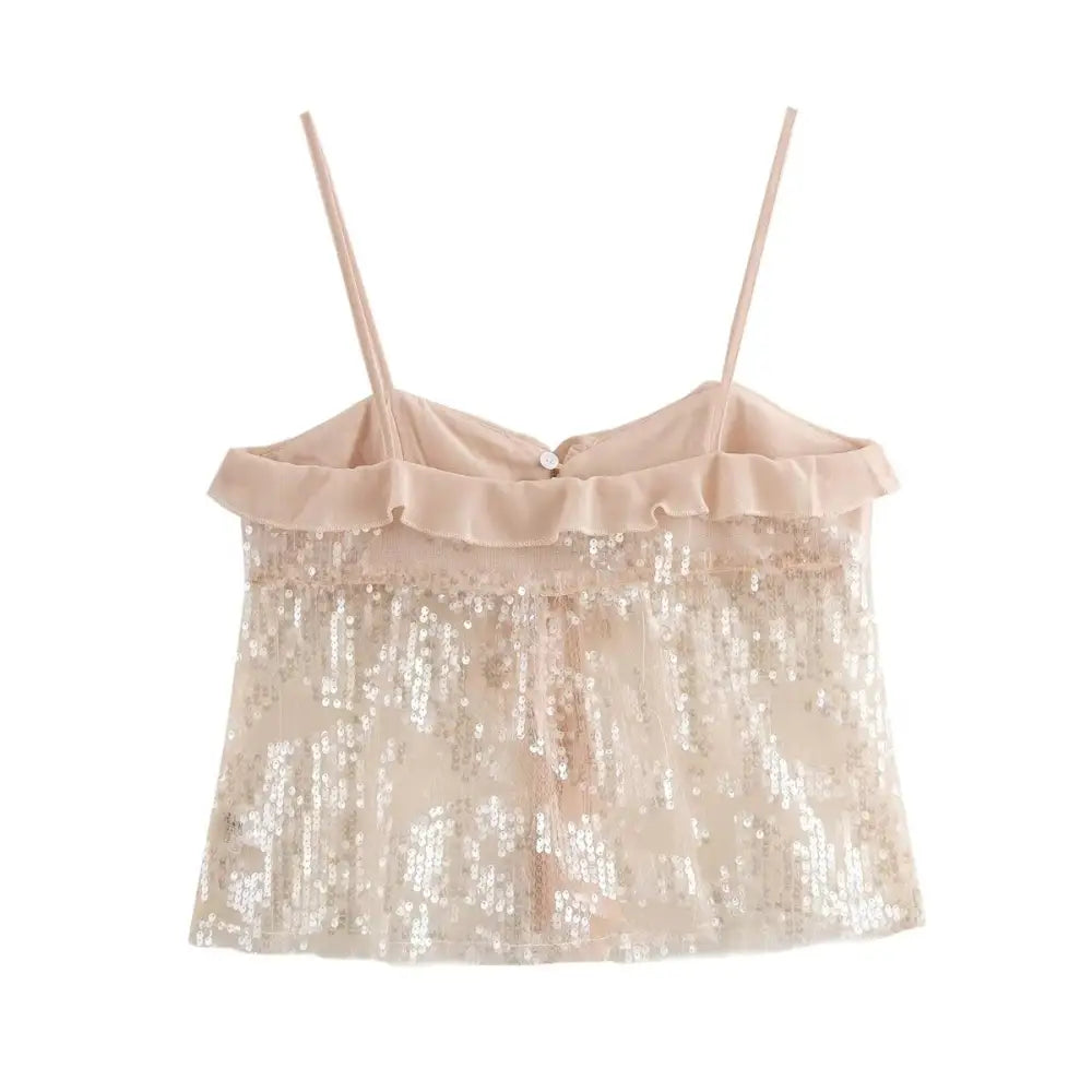 Haut Femme Beige Paillettes - hauts