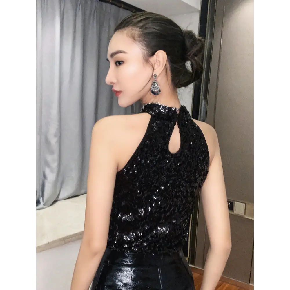 Haut Pailleté Noir Femme - hauts