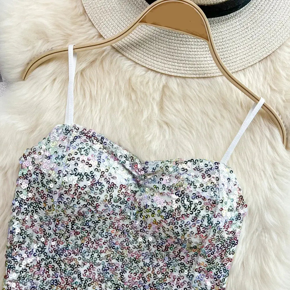 Haut Pailletté Blanc Femme - hauts