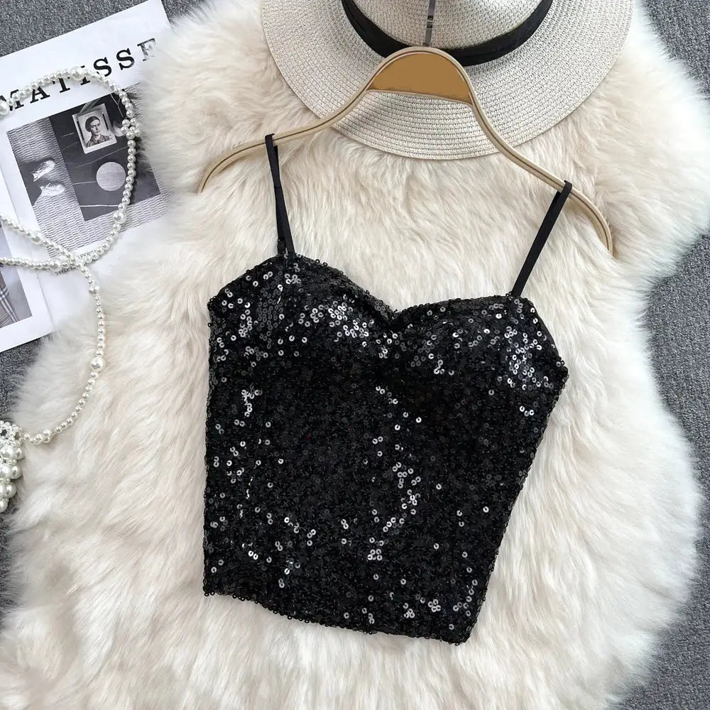 Haut Paillette Femme Noir - hauts