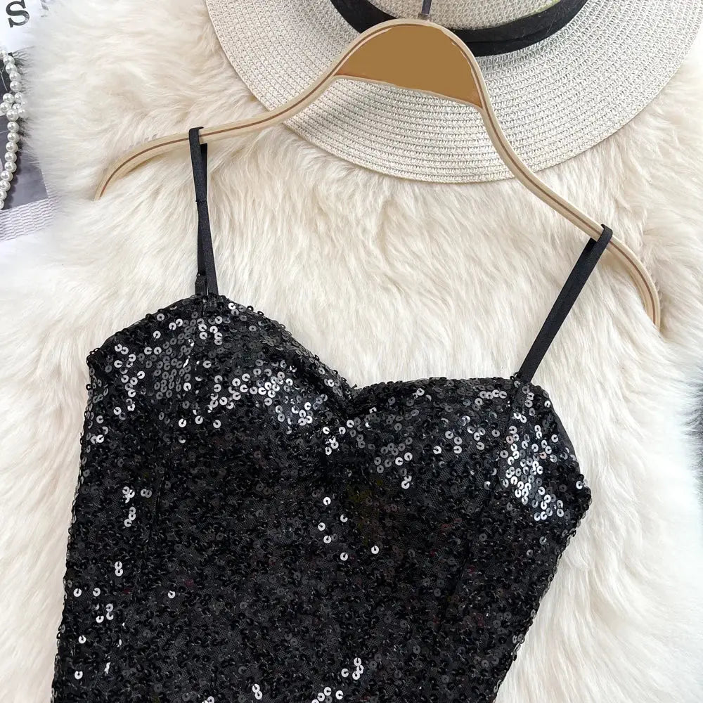 Haut Paillette Femme Noir - hauts