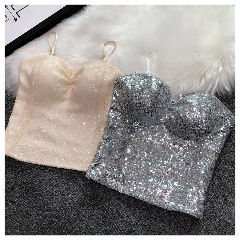Haut Paillette Femme Soiree Blanc - hauts