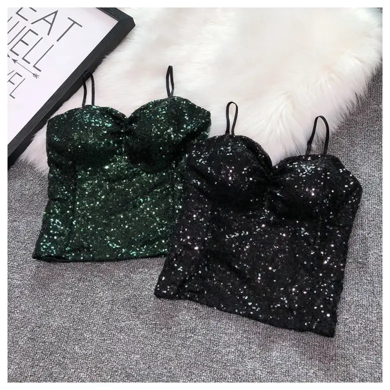 Haut Paillette Femme Vert - hauts