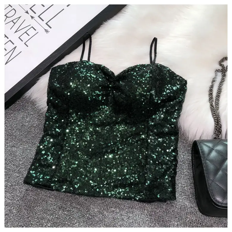Haut Paillette Femme Vert - hauts
