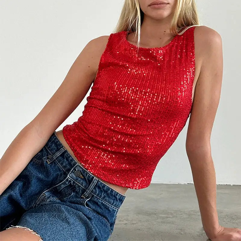 Haut Rouge Paillette Femme - hauts