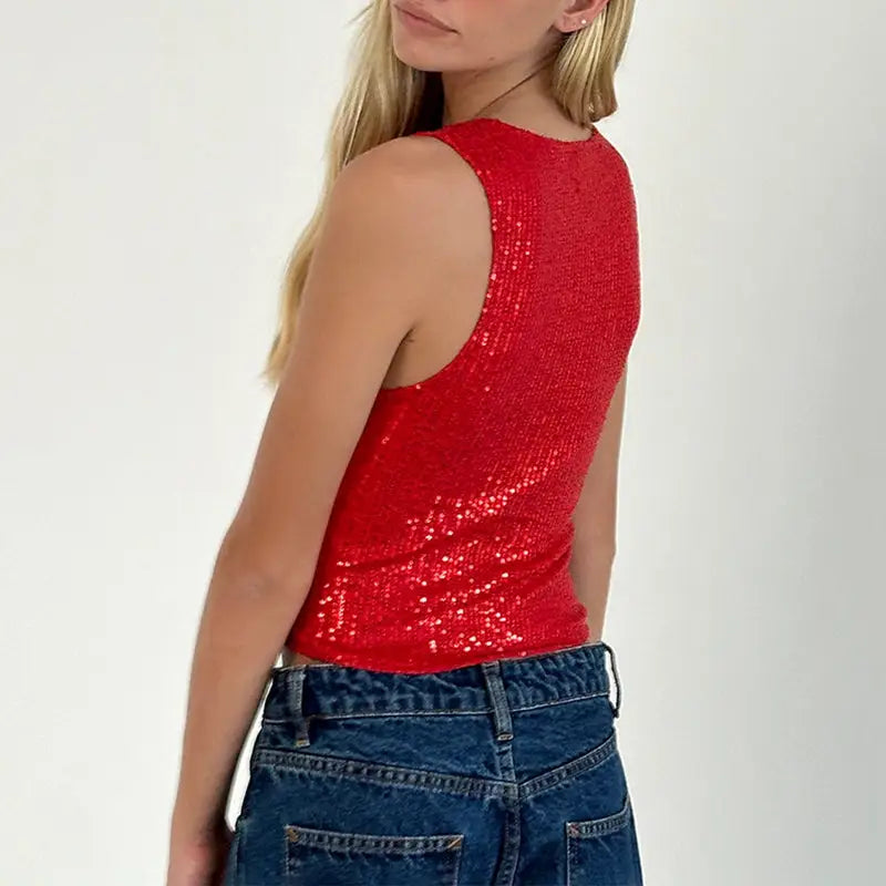Haut Rouge Paillette Femme - hauts
