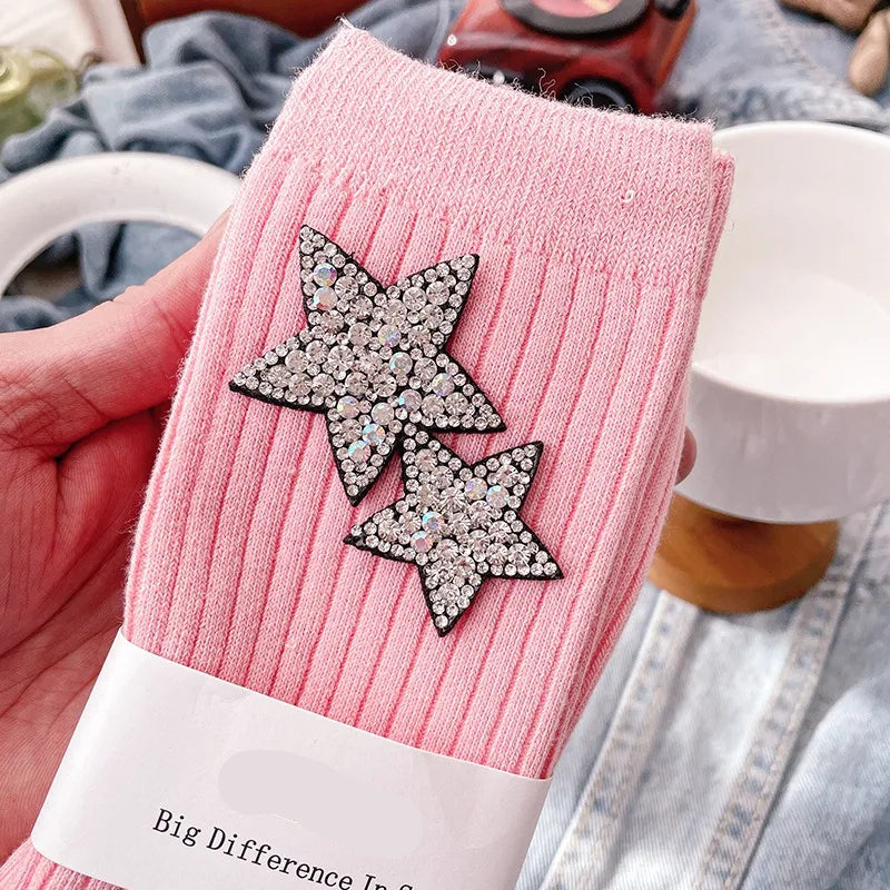 Chaussettes Paillettes Roses Cotelées