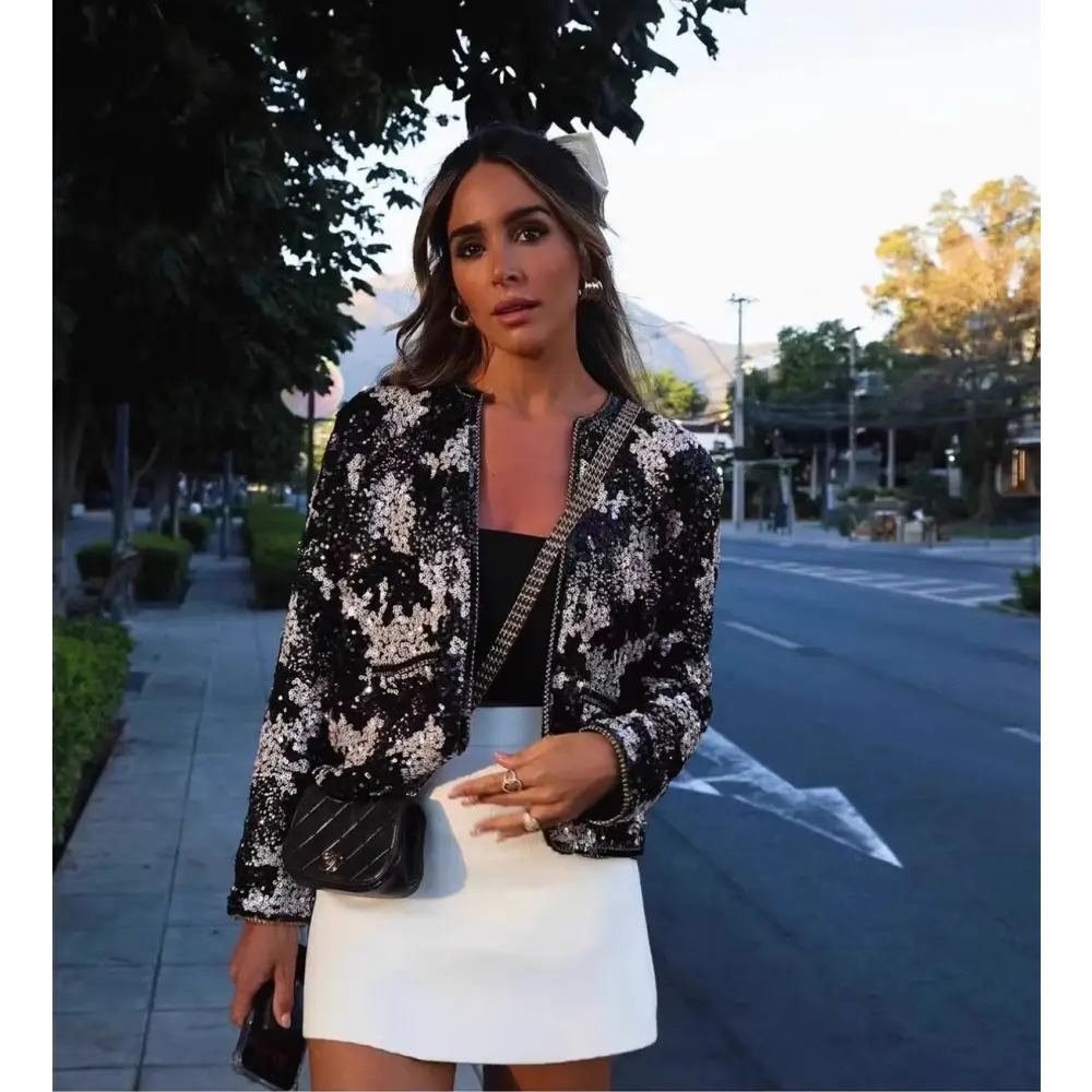 Veste Femme Noir Paillette Argent - vestes