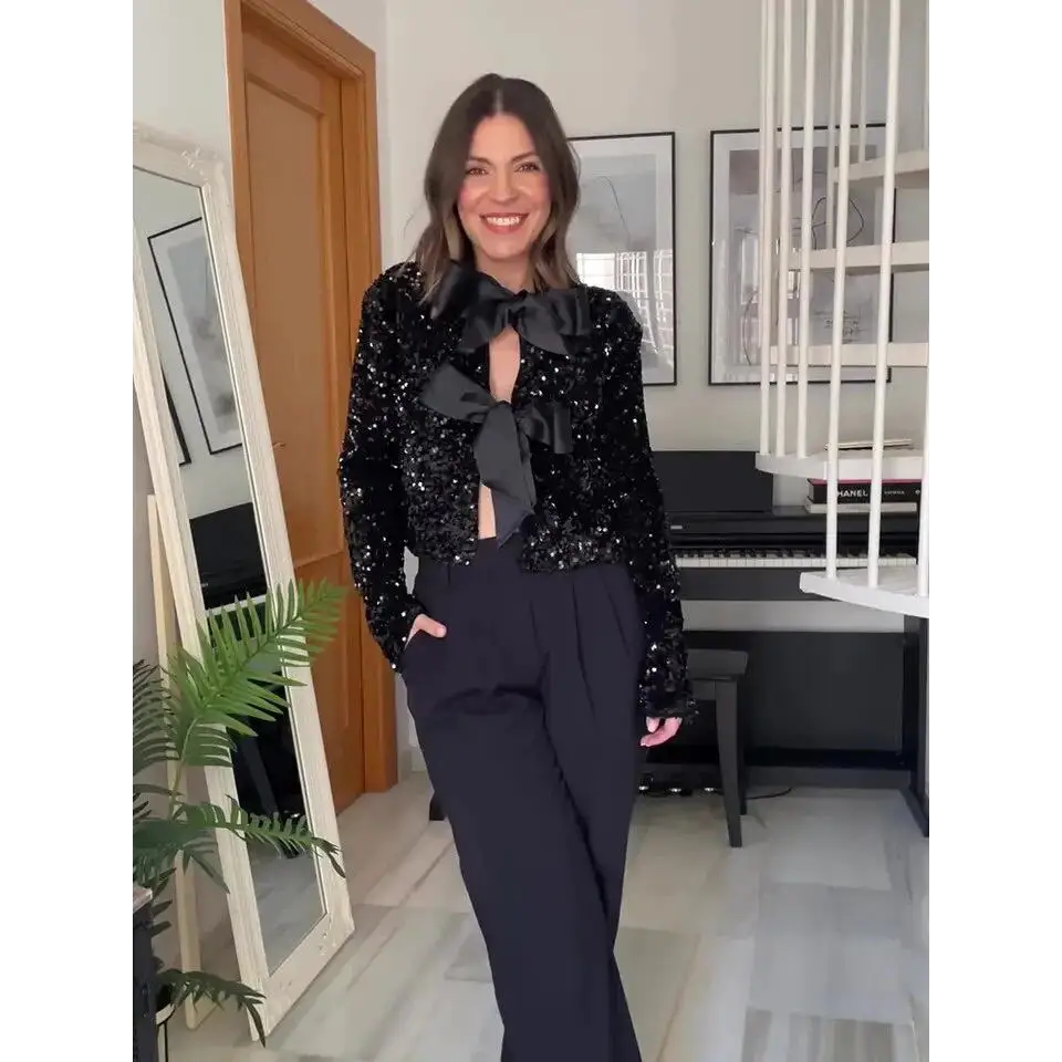 Veste Noir Tailleur Paillette Femme - vestes