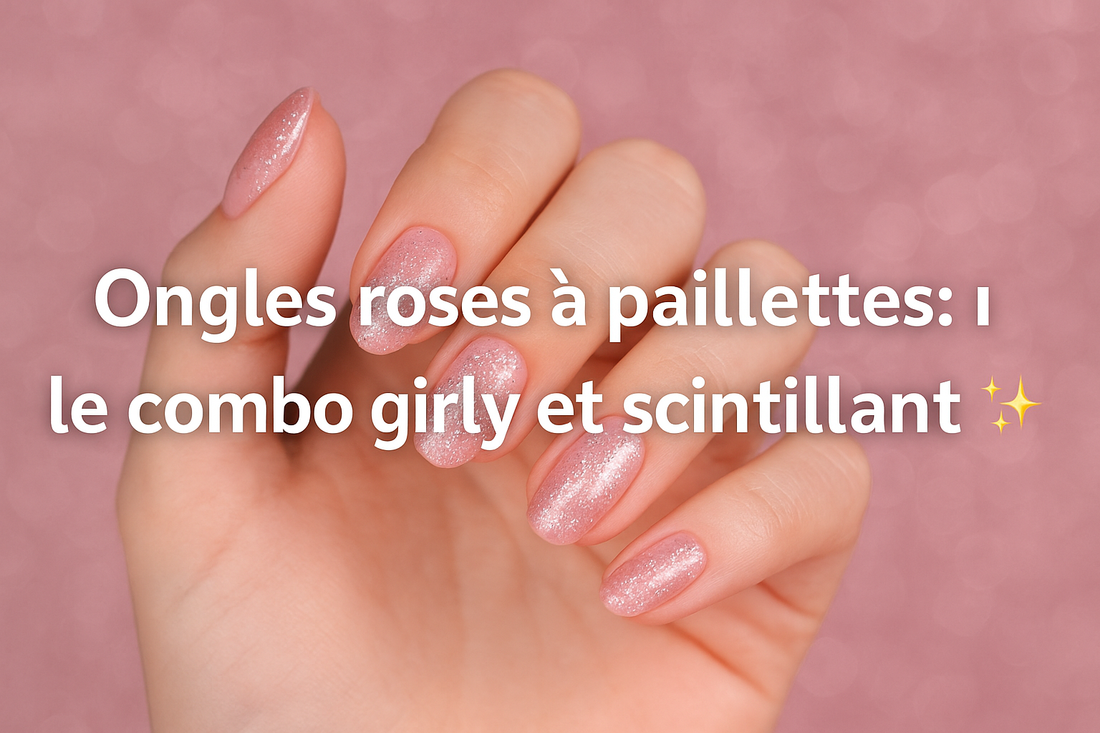 Ongles roses à paillettes
