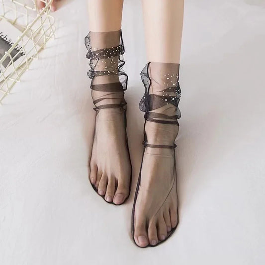 Chaussettes Transparentes Noires Paillettes