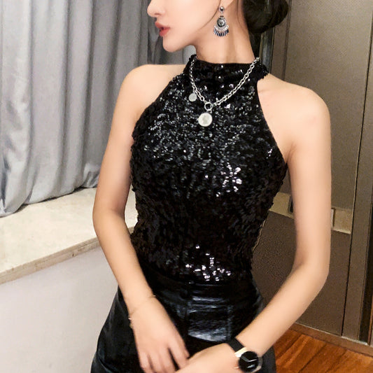 Haut Pailleté Noir Femme
