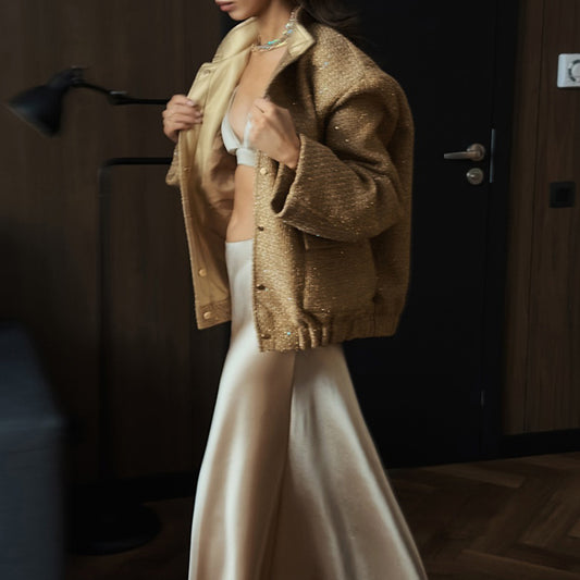 Veste Pailletée Doré Femme