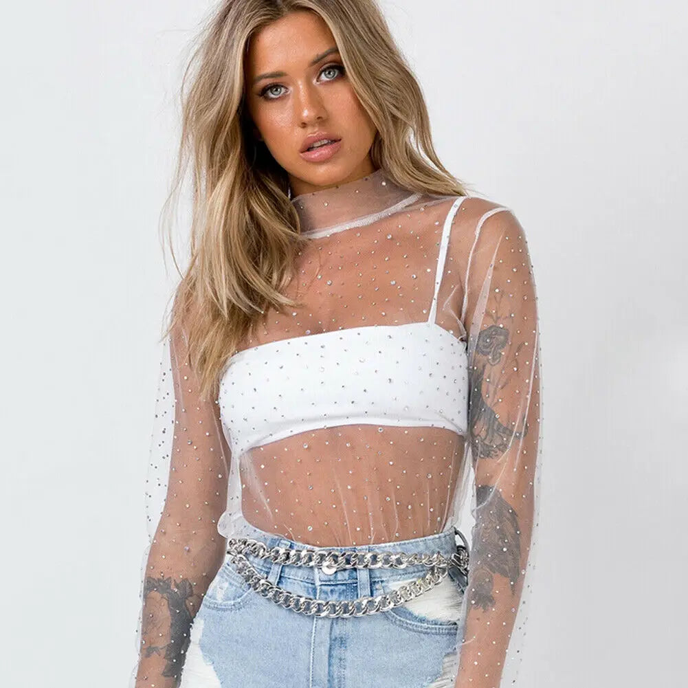 Haut Transparent Femme Paillette face
