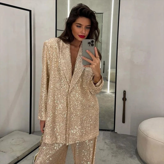 Veste Paillette Doré Femme