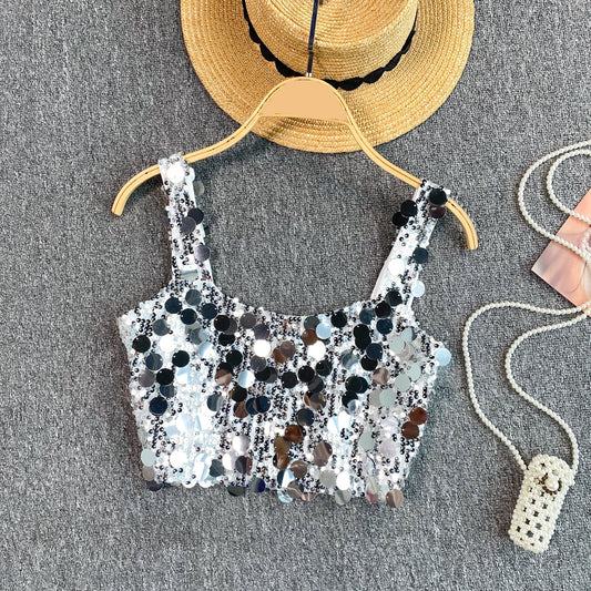 Haut Paillettes Argenté Femme