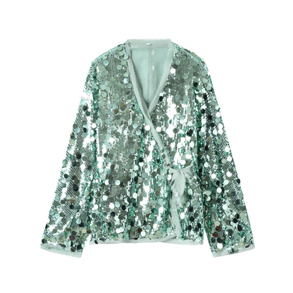 Veste Strass Cristaux Cintree Sexy Femme Bleu
