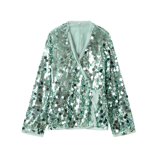 Veste Strass Cristaux Cintree Sexy Femme Bleu