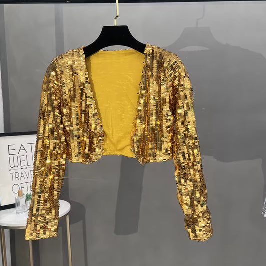 Veste Femmes Paillettes Crop Top