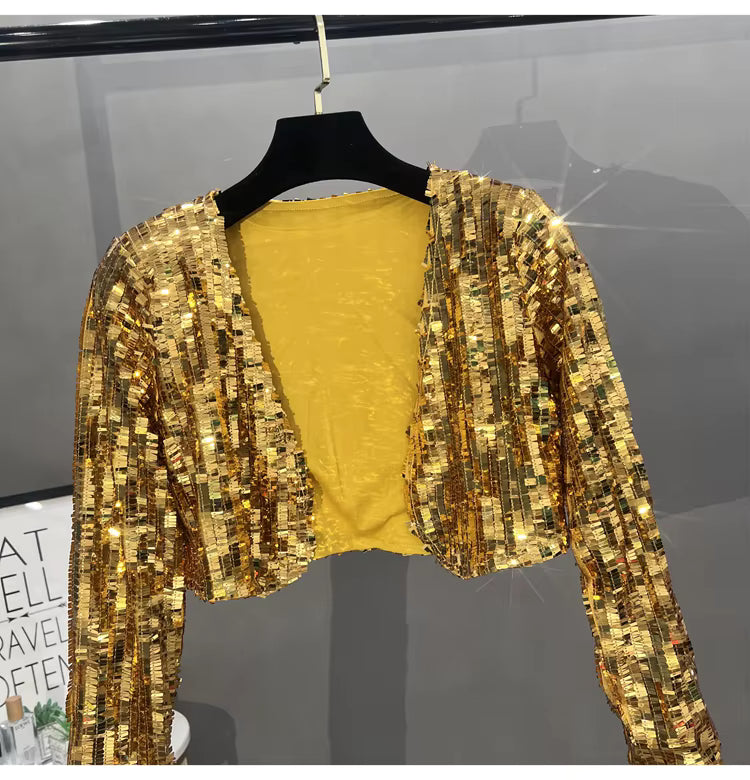 Veste Femmes Paillettes Crop Top