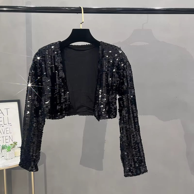 Veste Paillette Noir Femme