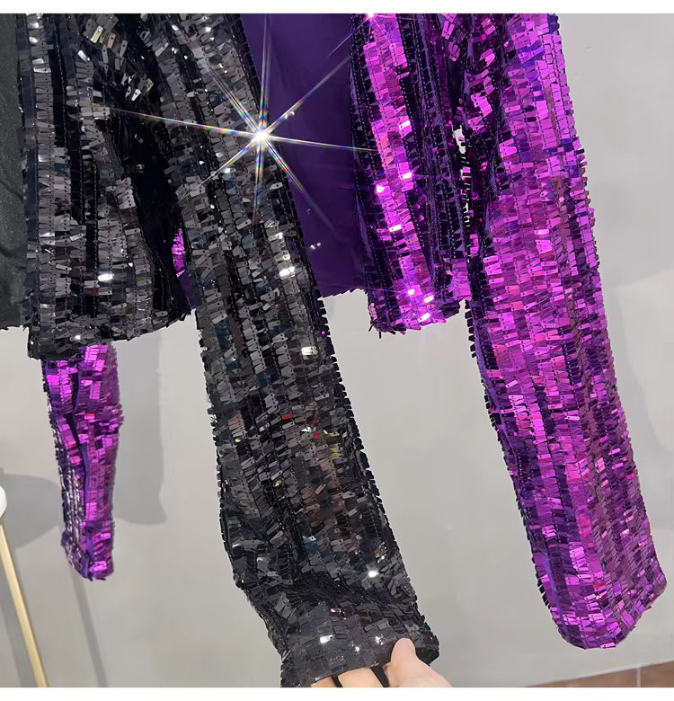 Veste Paillette Noir Femme manche
