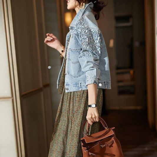 Veste Jean Paillette Femme