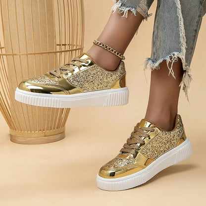 Basket Femme Paillettes Dorées - baskets