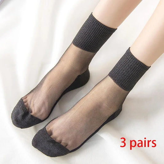Chaussettes Paillettes Noir Argent (x3)