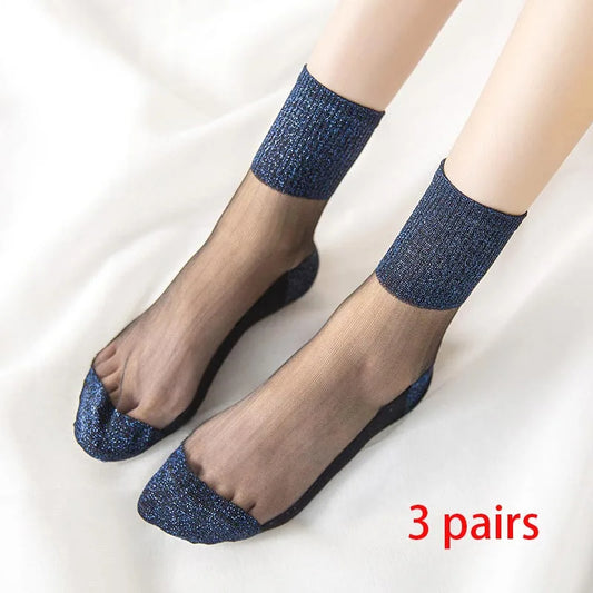 Longues Chaussettes Bleu Pailletté (x3)