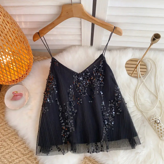 Haut À Paillettes Noir Femme - hauts