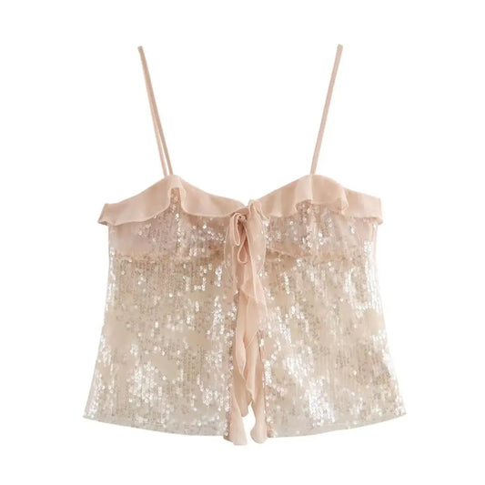 Haut Femme Beige Paillettes - hauts
