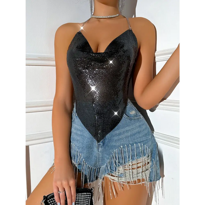 Haut Noir Paillette Femme - hauts