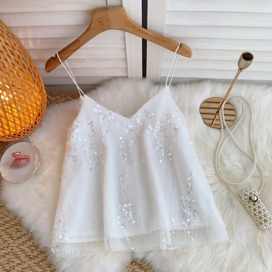 Haut Pailleté Blanc Femme - hauts