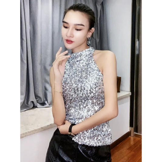 Haut Paillette Femme Gris - hauts