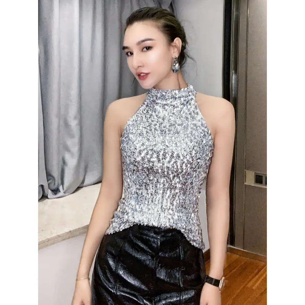 Haut Paillette Femme Gris - hauts
