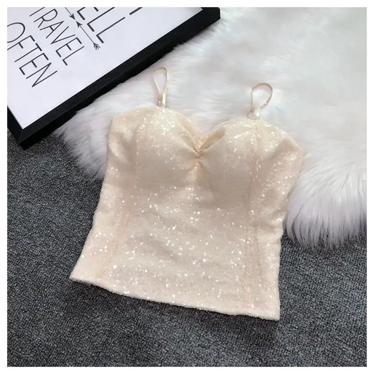 Haut Paillette Femme Soiree Blanc - hauts