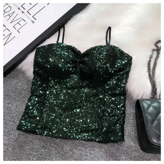 Haut Paillette Femme Vert - hauts