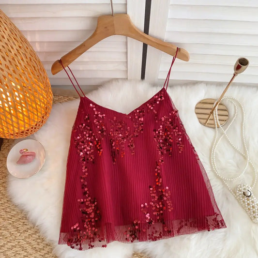 Haut Paillette Rouge Femme - hauts