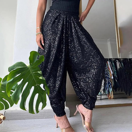 Pantalon Paillette Noir Femme - pantalons