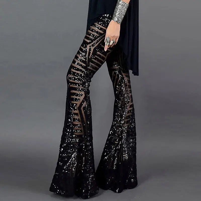 Pantalon Patte D’éléphant Noir Paillette - pantalons